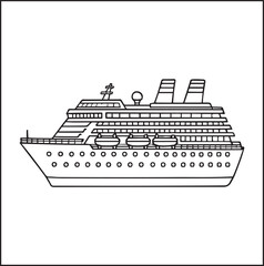 Obraz premium Simple and beautiful ship on sea water black vector line art illustration for children coloring page or book design 