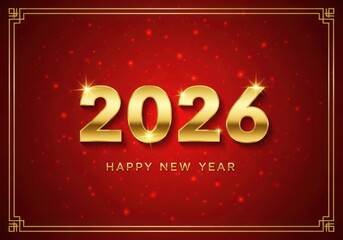 A festive new year card with gold numbers on a red sparkling background