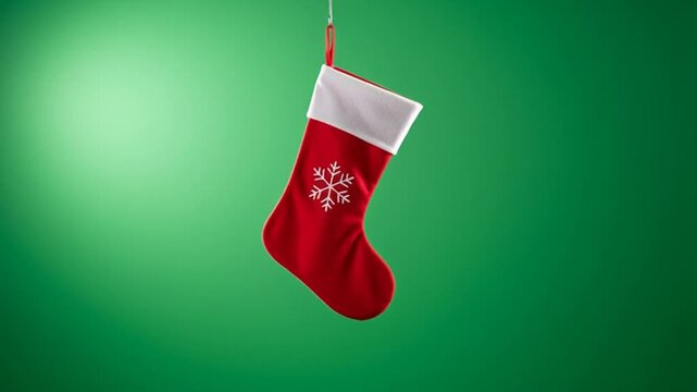 Festive Christmas Stocking Animation on Green Background for Holiday Celebration