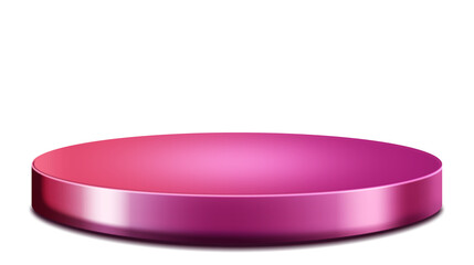 Minimal pastel glossy round pink cylinder podium stage with soft shadow isolated on transparent background. clean 3D mockup for product display and cosmetics presentation. Studio style with copy space