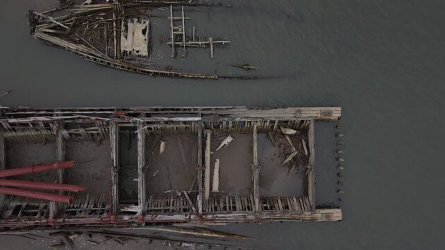 overhead aerial shot of Staten Island Boat Graveyard