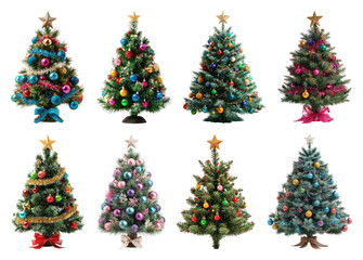PNG Colorful festive Christmas tree collection, element set on transparent background