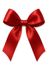 A vibrant red satin ribbon bow with flowing tails isolated on transparent background