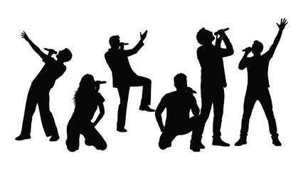Group of singers silhouettes isolated on white background, Vector