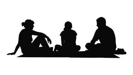 Three people sitting silhouette isolated on white background, Vector
