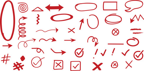 Hand drawn red doodle elements and shapes set © Rahman_Sakir