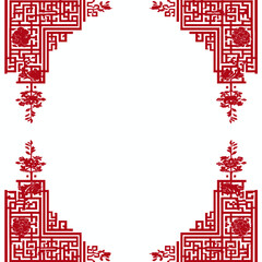 Red ornamental corners with floral elements on white background