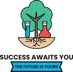 A tree with a lab and a bottle of liquid on it