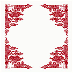 Asian-style Red Border on White Background