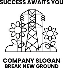 A black and white drawing of a power line with a flower in the background