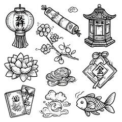 Assortment of traditional Chinese good luck symbols