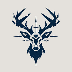 Deer head emblem design with arrows, spears, and antlers