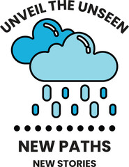 A white and black image of a cloud with raindrops falling from it