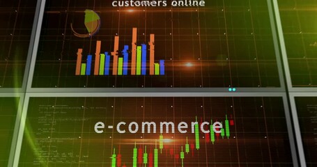 Ecommerce shopping online business charts and graphs diagram 3d concept animation