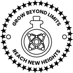 A black and white logo with a cork stopper and stars around it