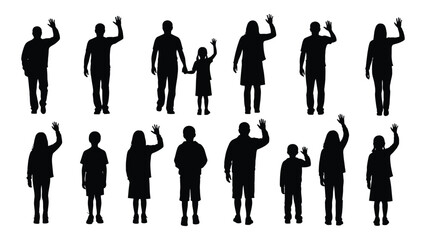 Diverse waving people silhouettes isolated on white background, Vector