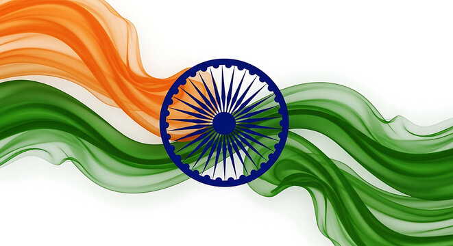 Indian flag colors with ashoka chakra symbol isolated on white background