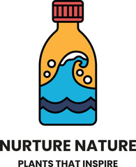 A bottle of water with a wave on it