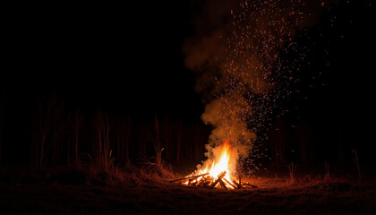 Bonfire glowing brightly at night with sparks rising in the air - Concept of Up Helly Aa