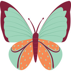 Stylized Butterfly With Teal Wings and Orange Accents Against Transparent Background in Flat Design
