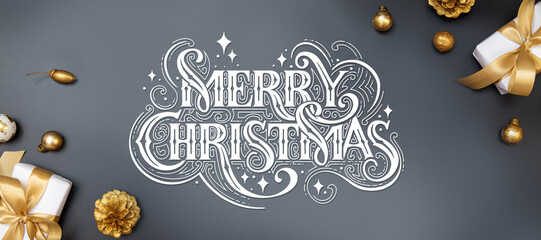 Merry Christmas and Happy New Year greeting card, frame, and banner. Holidays design. Noel and...