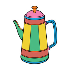 A vibrant coffee kettle shines with a mix of bold colors, sleek curves, and a glossy finish, ready to brew your favorite coffee with style and charm.
