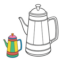 A vibrant coffee kettle coloring page featuring a charming kettle with bold patterns, ready to spark creativity and bring playful colors to every detail.
