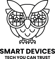 A black and white owl logo for smart devices