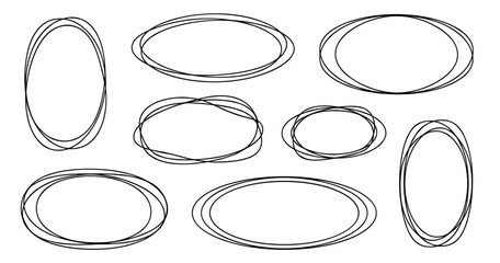 Oval frames drawn with overlapping free lines. Dynamic strokes create artistic sketch mood. Minimal monochrome style keeps clean elegant appearance