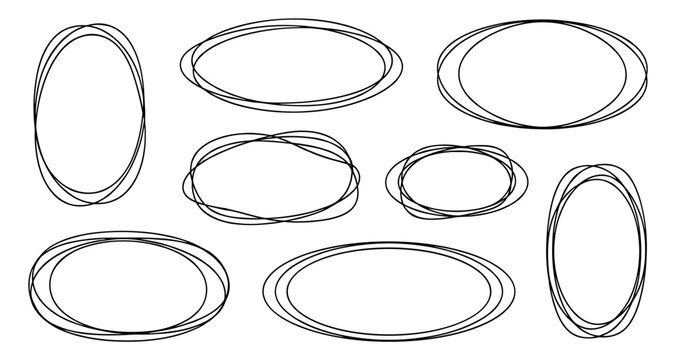 Oval frames drawn with overlapping free lines. Dynamic strokes create artistic sketch mood. Minimal monochrome style keeps clean elegant appearance