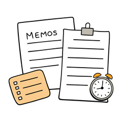 Colorful sticky notes and memos scattered around a desk, with a ticking clock overhead, capturing the rush and reminders of a busy, deadline-filled day.
