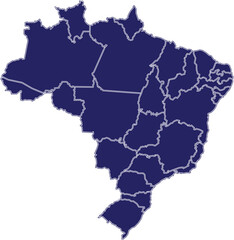 Brazil Outline Map in Blue with State Borders – Vector Illustration