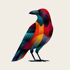 Obraz premium Colorful geometric crow profile against plain background