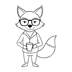 A charming hipster fox wearing trendy glasses, sipping coffee with a cozy vibe, ready to color and bring this adorable, stylish woodland scene to life.
