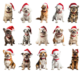 PNG Adorable dogs wearing Santa hats, element set on transparent background