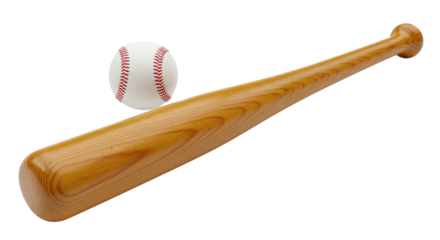 A wooden baseball bat and ball