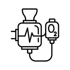 Medical device icon showing a heart monitor and oxygen supply isolated on