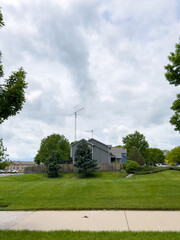 Residential suburban neighborhood with lawn