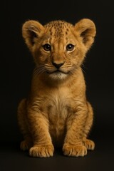 Baby lion cub studio portrait with warm lighting (JPEG 300DPI 7200x10800)