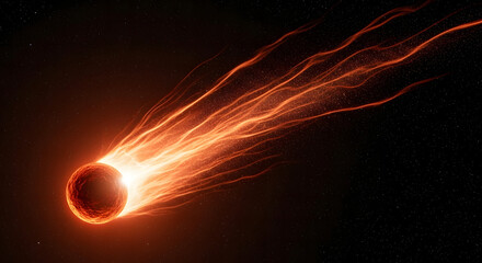 Celestial Phenomenon: A dramatic visual of a celestial object streaking across a vast, dark expanse, showcasing the power of the cosmos, with fiery trails.
