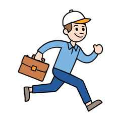 A hurried worker dashes forward, clutching his briefcase as papers flutter behind him. His determined stride and focused expression capture the rush of a busy day in motion.
