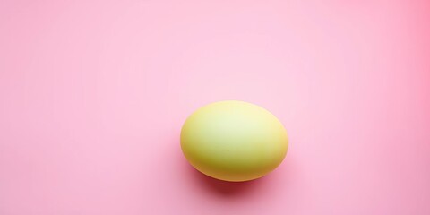 Fototapeta premium A single pastel lime green egg rests on a soft pink background , shape, clean