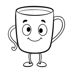 A simple mug filled with warm tea, drawn in clean outlines for coloring. Steam swirls upward, inviting creativity. Perfect for kids to shade with cozy, calming colors.