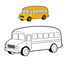 “A cheerful yellow school bus coloring page featuring an empty bus with simple outlines, clear windows, big wheels, and bold details—perfect for kids to color creatively.”