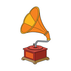 A vintage gramophone with a brass horn and wooden base, playing timeless melodies. Its classic charm and nostalgic design bring old-world music to life with every spin.
