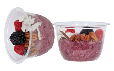 Smoothie with assorted berries, shredded coconut, and pecans cut out isolated transparent background