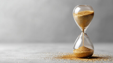 Sand accumulates beneath an hourglass, representing the flow of time, approaching deadlines, productivity focus, strategic planning and the reminder to use each moment efficiently in work and daily