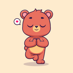Cute Bear Meditation Yoga Cartoon 