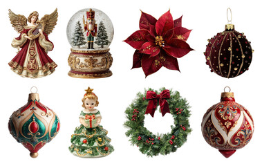 Fototapeta premium PNG Vintage Christmas ornaments collection, element set on transparent background