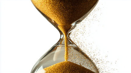 Golden sand hourglass symbolizing time passing, deadlines, urgency and planning, creating a strong visual metaphor for productivity, business management and strategic decision making